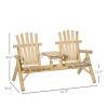 Outsunny 2-Seat Wooden Adirondack Chair, Patio Bench with Table, Outdoor Loveseat Fire Pit Chair for Porch, Backyard, Deck, Natural - as Pic