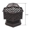 22" Hexagonal Shaped Iron Brazier Wood Burning Fire Pit Decoration for Backyard Poolside - cupreous