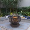 22" Hexagonal Shaped Iron Brazier Wood Burning Fire Pit Decoration for Backyard Poolside - cupreous