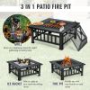 32 Inch 3 in 1 Outdoor Square Fire Pit Table with BBQ Grill and Rain Cover for Camping - Black