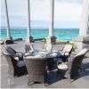 Direct Wicker Outdoor 9 Piece Patio Wicker Gas Fire Pit Set Round Table With Arm Chairs by Direct Wicker - brown