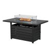 Rectangle Outdoor Black Aluminum Glass Windbreak Propane Fire Pit Table For Coffee Table Pool Patio Garden - as Pic