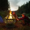 22" Hexagonal Shaped Iron Brazier Wood Burning Fire Pit Decoration for Backyard Poolside - cupreous