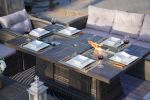 Direct Wicker Outdoor Patio Furniture Set with Rectangular Fire Pit Table in Elegant Brown or Chic Gray - Gray