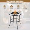 23.5 Inches Round Fire Pit Table with Mesh Cover and Fire Poker - Black